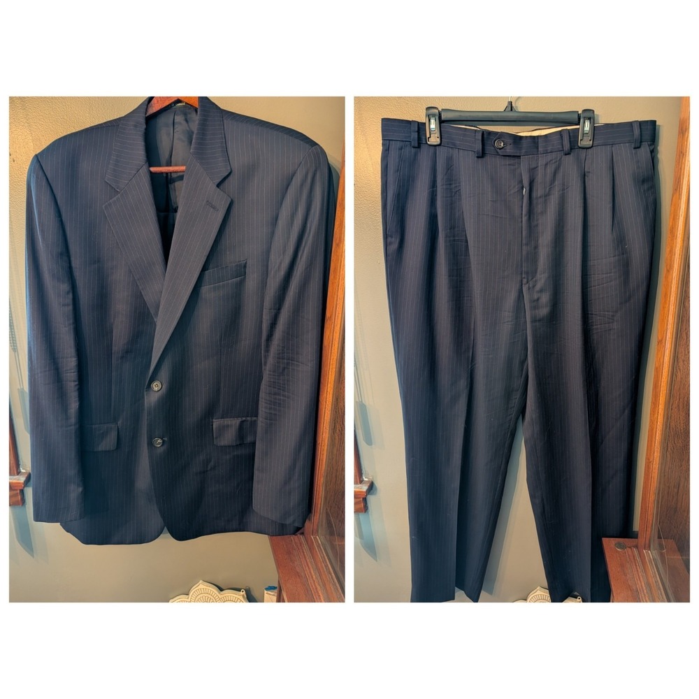 Ralph Lauren Men's Navy Blue Pin Striped 2 PC Suit Wool/Cashmere Size 40W 44L